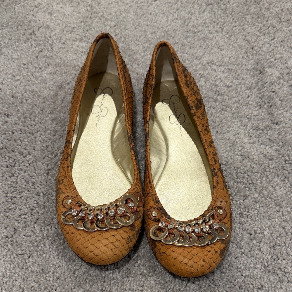 Jessica Simpson Tan Embellished Flats